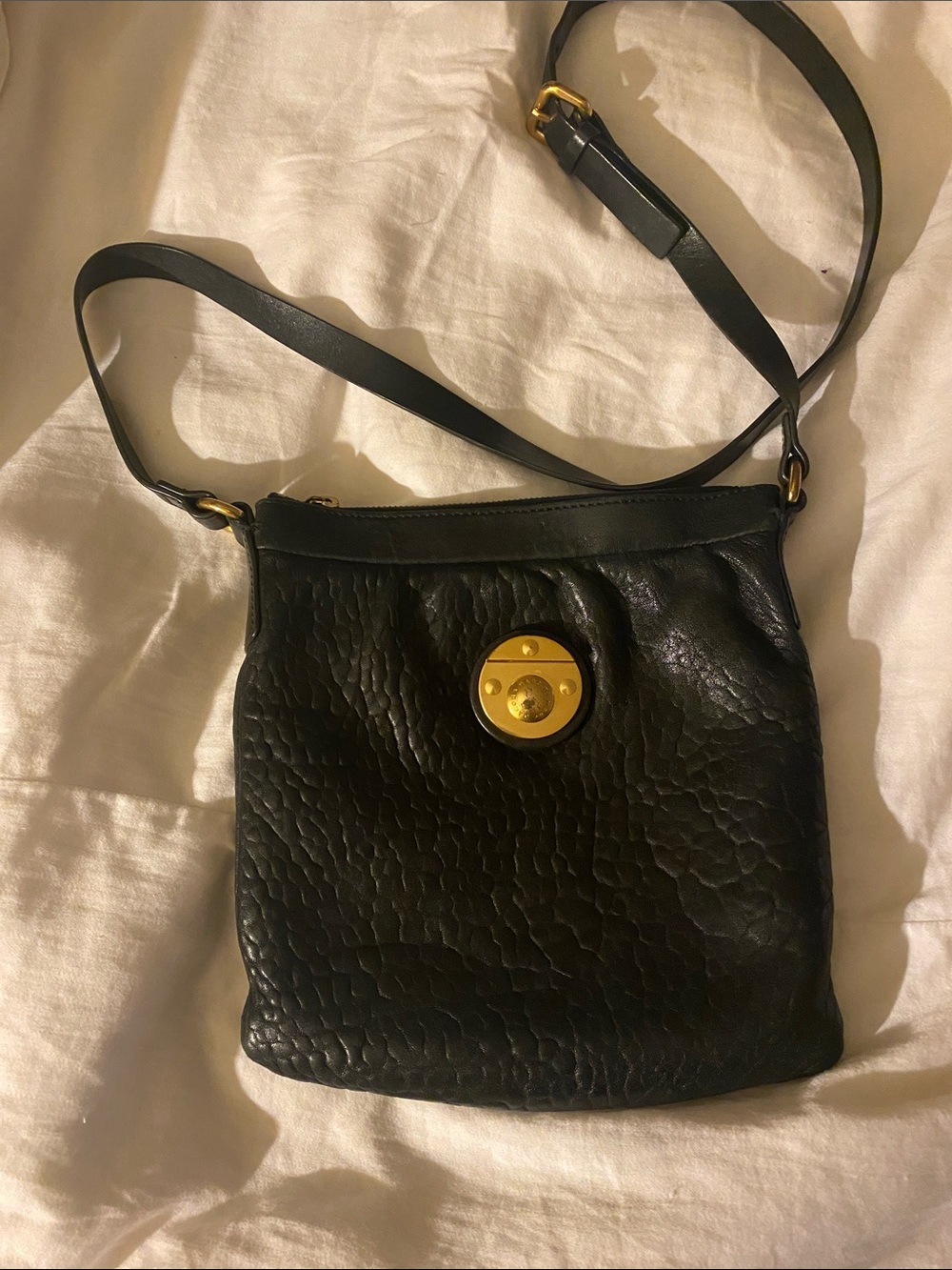 Marc Jacobs Vintage Black Leather Crossbody Bag with Gold Accent